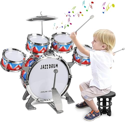 Toybloomer Schlagzeug Set Kinder, 5 Trommel Kinderschlagzeug Musikinstrumente Kinder ab 3 Jahre, Geburtstagsgeschenk,, Spielzeug für 3 4 5 6 Jahre alte Mädchen und Jungen von Toybloomer