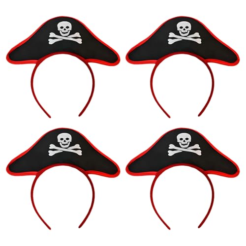 4 Stück Piratenhut Stirnband, Hallowee Schädel Hut Stirnband Piratenkapitän Kostüm Hut Piraten Haarband Halloween Rollenspiel Requisiten für Kinder Erwachsene Piraten Thema Party Cosplay Supplies von Toyhood