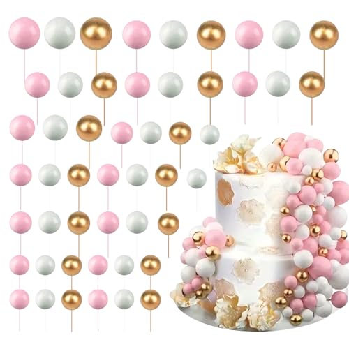 50 Stück Tortendeko Kugel, Mini Ballon Kuchen Topper Kuchen Dekoration Kugel Runde Kuchen Dekorationen Schaum Ball Kuchen Picks Dekorationen für Hochzeit Geburtstag Baby Dusche Party (Style-A) von Toyhood