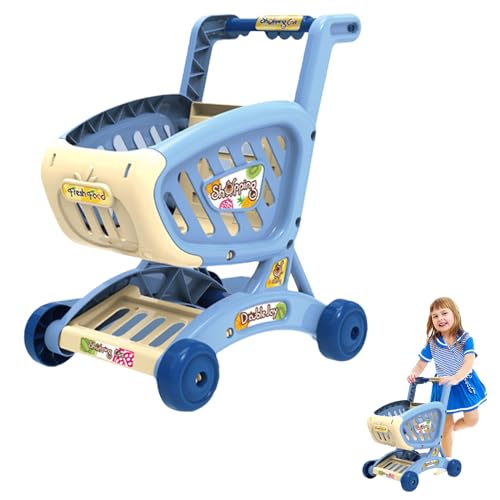 Einkaufswagen für Kinder, Kinder Einkaufswagen Wagen Spielzeug Einkaufsladen Korb Zubehör Supermarkt Spielset Wagen Trolley Wagen zum Vorspielen Rollenspiel Lernspielzeug für Junge Mädchen (Blau) von Toyhood