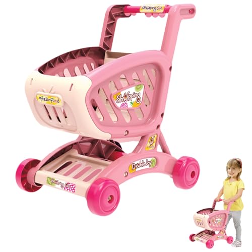 Einkaufswagen für Kinder, Kinder Einkaufswagen Wagen Spielzeug Einkaufsladen Korb Zubehör Supermarkt Spielset Wagen Trolley Wagen zum Vorspielen Rollenspiel Lernspielzeug für Junge Mädchen (Rosa) von Toyhood