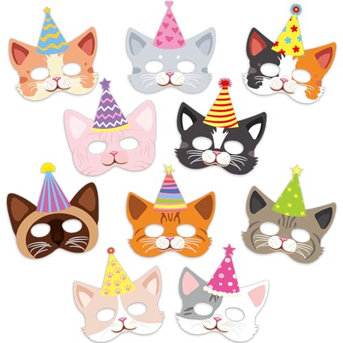 Toyhood 10 Stück Tiermaske, Papier Party Masken Tiermasken für Kinder Tier Papier Gesichtsmasken Masken Kinder Geburtstag für Maskerade Geburtstag Thema Party Favors Supplies (Katzen) von Toyhood