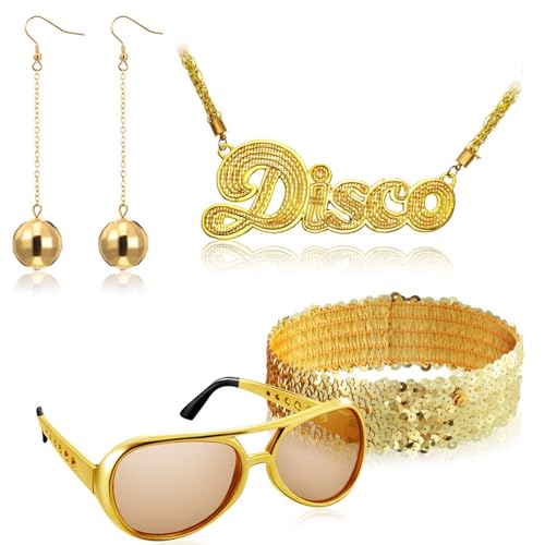 Toyhood 4 Stück Hip Hop Kostüm Set, 80s 90s Hip Hop Rapper Accessories Hiphop Outfit Kostüm with Disco Halskette Armbänder Sonnenbrille Ohrringe für Fasching Parteien Karneval Cosplay von Toyhood