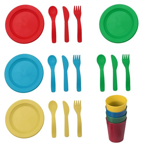 Toyhood 4Set Küche Pretend Play Dish Set, 20pcs Teller und Geschirr Spielzeug, Kinder Playset Play Food Set, Küchenutensilien Spielzeug Role Play Spielzeug, für Kinder Mädchen Jungen Kleinkind von Toyhood