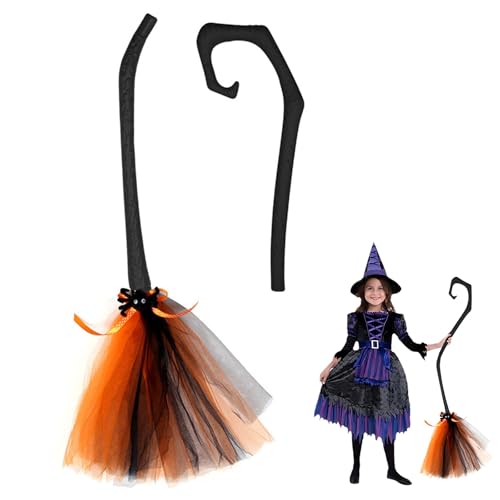 Toyhood 97cm Hexenbesen Bändern für Kinder, Halloween Hexe Besen Kostüm Requisite, Zauberer Besen Spielzeug Fliegende Hexe Besenstiel, für Kinder Cosplay Party Bühne Requisiten Spukhaus Dekoration von Toyhood