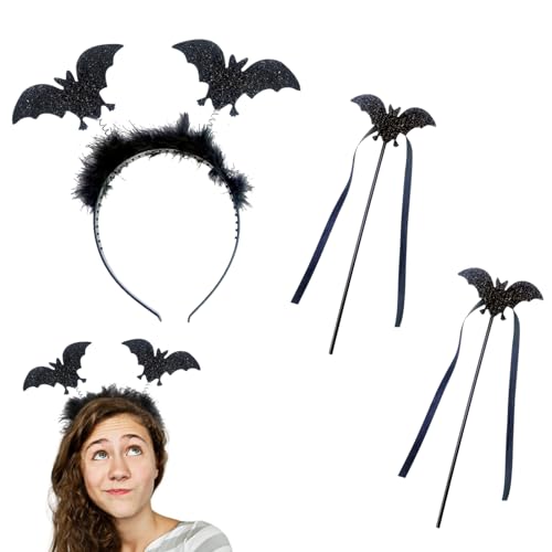 Toyhood Hexe Hut Kostüm Set, Fledermaus Haarreifen, Hexe Zauberstab, Halloween Teufel Kostümzubehör Hexenhüte für Damen, Cosplay-Partyzubehör für die Halloween-Maskenball von Toyhood