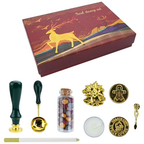 Toyhood Weihnachtswachssiegel-Set,Wachssiegel-Perlen, Stempel, Metallstift, Retro-Wachssiegel-Kits mit Elch-Geschenkbox,für Geschenk, Dekoration von Toyhood