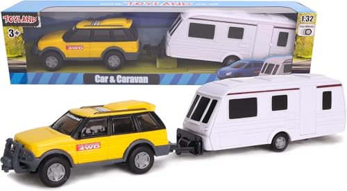 Toyland Car & Caravan Set aus zum Mitnehmen - Maßstab 1:32 (Gelb) von Toyland