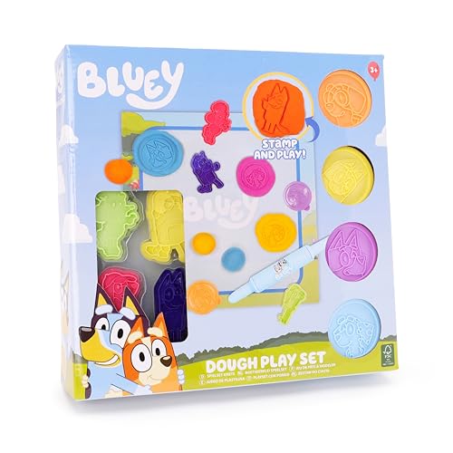 Toyland® 10-teiliges Bluey Dough-Aktivitätsset – 4 Teige, 1 Ausroller, 4 Stempel und 1 abwischbarer Spielschirm – Kunst- und Bastelspielzeug von Toyland