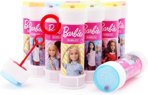 Toyland® 12er-Pack Barbie-Seifenblasenwannen mit Zauberstäben, 60 ml Lösung und neuartigem Labyrinthdeckel – Taschengeld und Partytüten-Spielzeug von Toyland