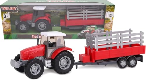 Toyland® 22,5 cm Farm Traktor & Tanker/Trailer Set - Freilauf Action - Boys Farm Toys (Roter Trailer) von Toyland