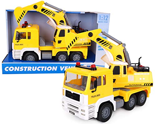 Toyland® - 30cm gelber Artic Digger LKW mit Lichtern & Sound und beweglichem Digger - Jungen Spielen Fahrzeuge von Toyland