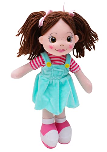 Toyland® 35 cm Plüsch-Ragdoll im blauen Latzkleid – Kuscheltierpuppen für Kinder – Alter ab 18 Monaten von Toyland