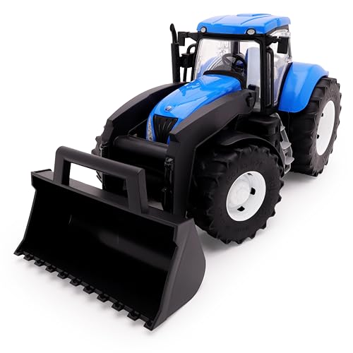 Toyland® 39 cm (15 Zoll) New Holland Traktor mit zu öffnenden Türen und anhebbarem Frontlader – Maßstab 1:16 – Spielzeug-Landwirtschaftsfahrzeuge von Toyland