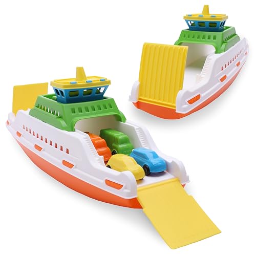 Toyland® 39 cm (15 Zoll) buntes Fährboot mit beweglichen Rampen und 4 Mini-Autos – schwimmendes Wasserspielzeug für Kinder – Pool- und Badespielzeug – ab 3 Jahren von Toyland