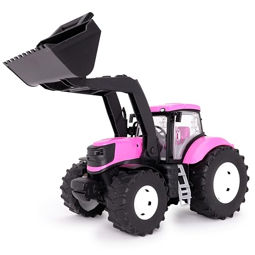 Toyland® 39 cm (15 Zoll) rosa Traktor mit zu öffnenden Türen und anhebbarem Frontlader – Maßstab 1:16 – Spielzeug-Landwirtschaftsfahrzeuge von Toyland