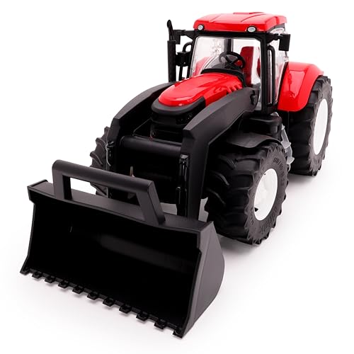 Toyland® 39 cm (15 Zoll) roter Traktor mit zu öffnenden Türen und anhebbarem Frontlader – Maßstab 1:16 – Spielzeug-Landwirtschaftsfahrzeuge von Toyland