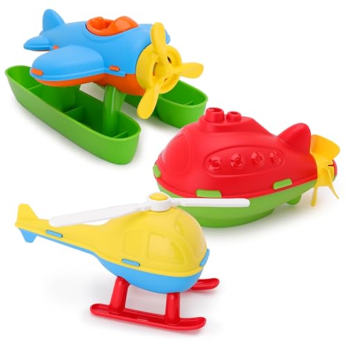 Toyland® 3er-Pack – 16 cm (6 Zoll) großer bunter Spielzeug-Helikopter, U-Boot & Wasserflugzeug – Schwimmendes Wasserspielzeug für Kinder – Pool- & Badespielzeug von Toyland