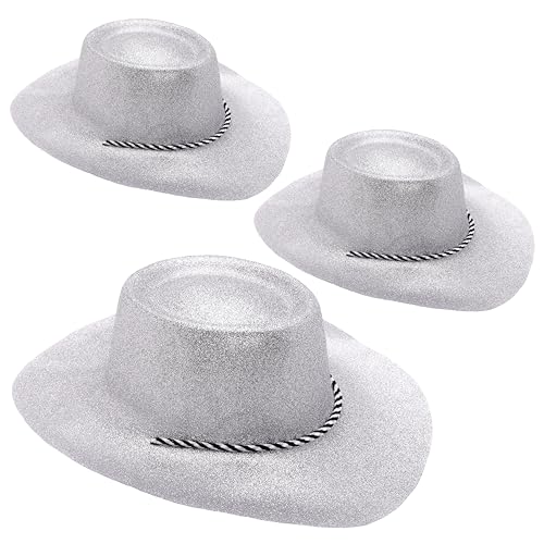 Toyland® 3er-Pack – 34 cm (13 Zoll) silberne Glitzer-Cowboyhüte – Festivals, Konzerte, Kostüme und Junggesellinnenabschied-Accessoires – 10 Farben erhältlich von Toyland