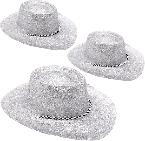 Toyland® 3er-Pack – 34 cm (13 Zoll) silberne Glitzer-Cowboyhüte – Festivals, Konzerte, Kostüme und Junggesellinnenabschied-Accessoires – 10 Farben erhältlich von Toyland