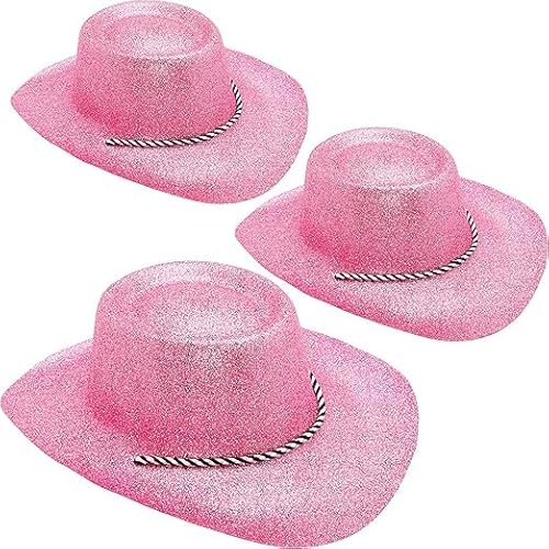 Toyland® 3er-Pack – 34 cm (13 Zoll) Babyrosa Glitzer-Cowboyhüte – Festivals, Konzerte, Kostüme und Junggesellinnenabschied-Accessoires – 10 Farben erhältlich von Toyland