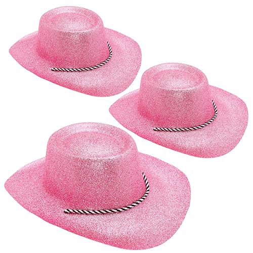 Toyland® 3er-Pack – 34 cm (13 Zoll) Babyrosa Glitzer-Cowboyhüte – Festivals, Konzerte, Kostüme und Junggesellinnenabschied-Accessoires – 10 Farben erhältlich von Toyland