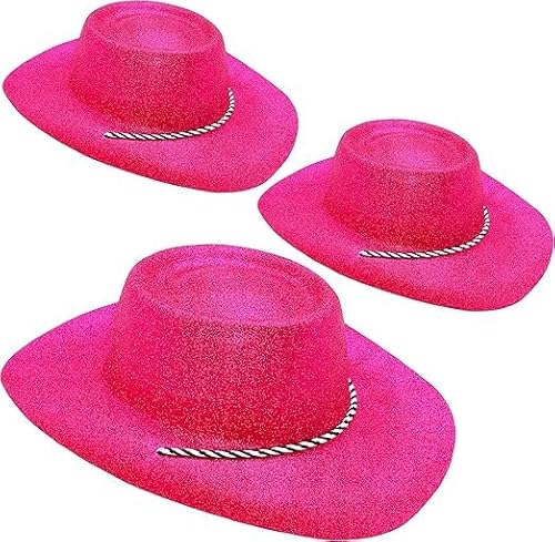 Toyland® 3er-Pack – 34 cm (13 Zoll) rosa glitzernde Cowboyhüte – Festivals, Konzerte, Kostüme und Junggesellinnenabschiedszubehör – 10 Farben erhältlich von Toyland