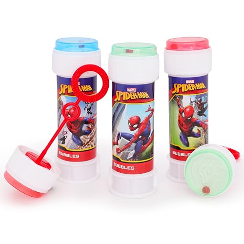 Toyland® 3er-Pack Seifenblasenbehälter „Spiderman“ mit Zauberstäben, 60 ml Lösung und originellem Labyrinthdeckel – Taschengeld und Partytütenspielzeug von Toyland