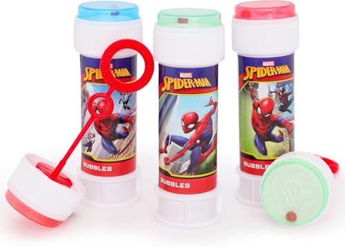 Toyland® 3er-Pack Seifenblasenbehälter „Spiderman“ mit Zauberstäben, 60 ml Lösung und originellem Labyrinthdeckel – Taschengeld und Partytütenspielzeug von Toyland