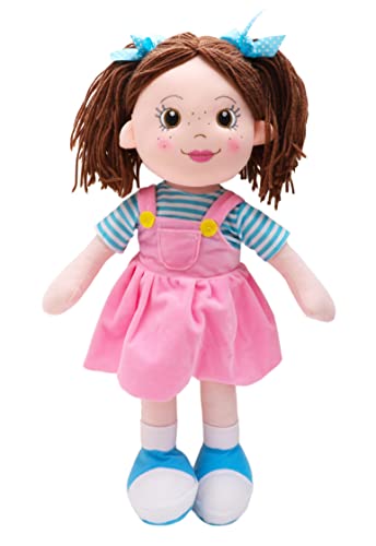 Toyland® 45 cm große Ragdoll-Plüschpuppe im rosa Latzkleid – Kuscheltierpuppen für Kinder – Alter 18 Monate von Toyland