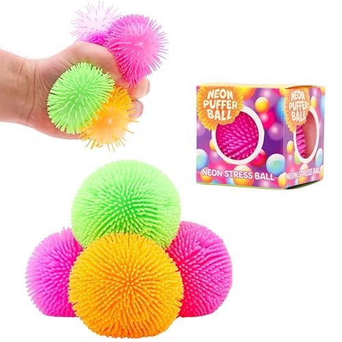 Toyland® 4er-Pack - 6 cm (2 Zoll) Neon-Puffer-Stressball zum Quetschen - Neuartiges Quetschspielzeug - Sensorisches Spielzeug von Toyland