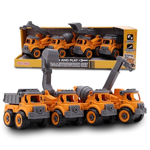 Toyland® 4er-Set – 11 cm (4,3 Zoll) DIY-Baufahrzeuge und Schraubendreher – Bauen Sie Ihre eigenen Lastwagen zusammen und Bauen Sie sie – Spielzeugfahrzeuge von Toyland