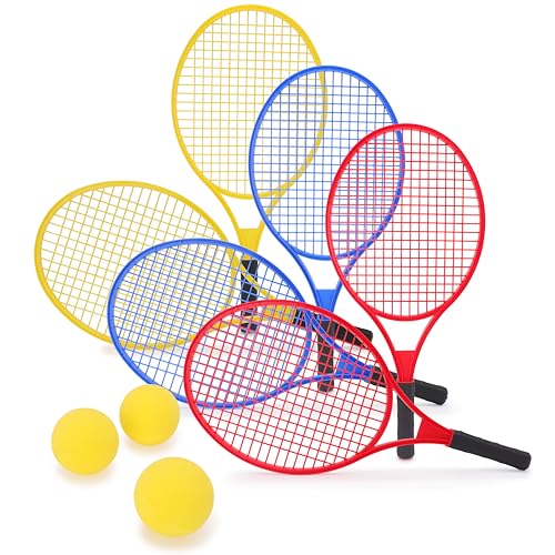 Toyland® 54 cm (21 Zoll) Kunststoff-Tennisset – 2 Schläger mit 1 Schaumstoffball – Outdoor-Spielzeug & Spiele – 1 Farbe nach dem Zufallsprinzip ausgewählt von Toyland