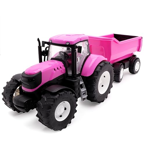 Toyland® 58 cm (23 Zoll) rosa Traktor und Anhänger mit zu öffnenden Türen und anhebbarem Anhänger – Spielzeug-Landwirtschaftsfahrzeuge von Toyland