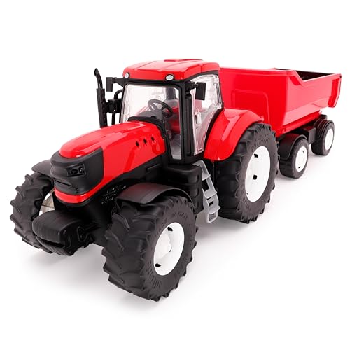 Toyland® 60 cm (24 Zoll) roter Traktor und Anhänger mit zu öffnenden Türen und anhebbarem Anhänger – Maßstab 1:6 – Spielzeug-Landwirtschaftsfahrzeuge von Toyland