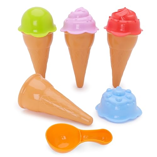 Toyland® 9-teiliges Eiscreme-Spielset – 4 austauschbare Ice Scream-Geschmacksrichtungen, 4 Waffeln und 1 Kugel – Garten- und Strandspielzeug – Küchen-Essen zum Vortäuschen von Toyland