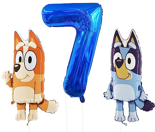 Toyland® Bluey & Bingo Folienballon-Set – 2 x 32-Zoll-Charakterballons und 1 x 40-Zoll-Zahlenballon – Partydekorationen für Kinder von Toyland