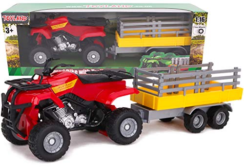 Toyland® Farm Quad & Trailer Spielset - Maßstab 1:16 - Freilaufaktion - Jungen Farmspielzeug (rot) von Toyland