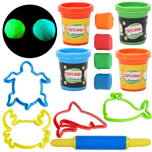 Toyland® Glow In The Dark Sea Modellier-Teig-Set - Kreatives Spielzeug - Enthält 4 Wannen Teig, 2 Wannen Glow In The Dark Dough, 4 Sea Life Moulds, 1 Nudelholz, 1 Anleitung - Geeignet ab 3 Jahren von Toyland