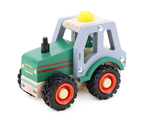 Toyland® Holztraktor zum Nachschieben, 12 cm, für Kleinkinder, Bauernhofspielzeug, ab 18 Monaten, Grün von Toyland