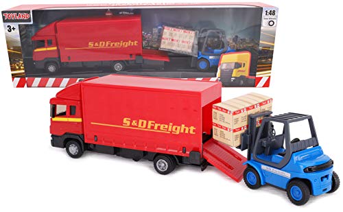 Toyland® Load and Go Fahrzeugset - Scania Güterwagen mit Gabelstapler und Palette - Transportfahrzeugspielzeug - Jungenspielzeug (rot) von Toyland