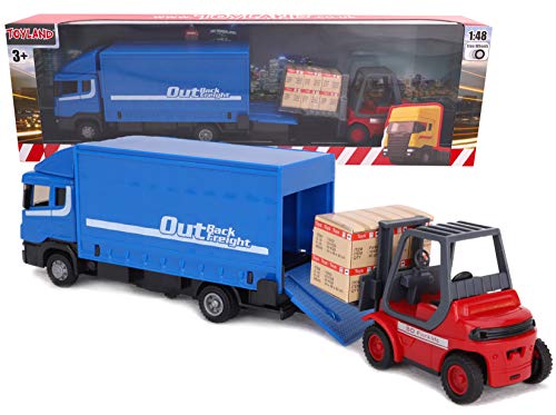 Toyland® Metal Load and Go Fahrzeugset - Scania Güterwagen mit Gabelstapler und Palette - Transportfahrzeugspielzeug - Jungenspielzeug (Blau) von Toyland