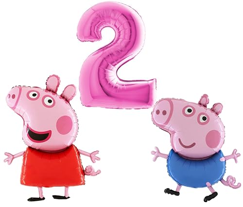 Toyland® Peppa & George Pig Folienballon-Set – 2 x 37" Luftballons in Charakterform und 1 x 40" Zahlenballon – Partydekorationen für Kinder von Toyland