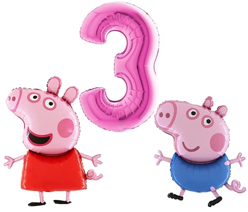 Toyland® Peppa & George Pig Folienballon-Set – 2 x 37" Luftballons in Charakterform und 1 x 40" Zahlenballon – Partydekorationen für Kinder von Toyland