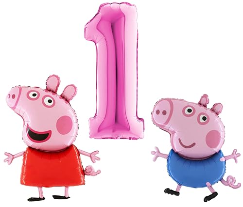 Toyland® Peppa & George Pig Folienballon-Set – 2 x 37" Luftballons in Charakterform und 1 x 40" Zahlenballon – Partydekorationen für Kinder von Toyland