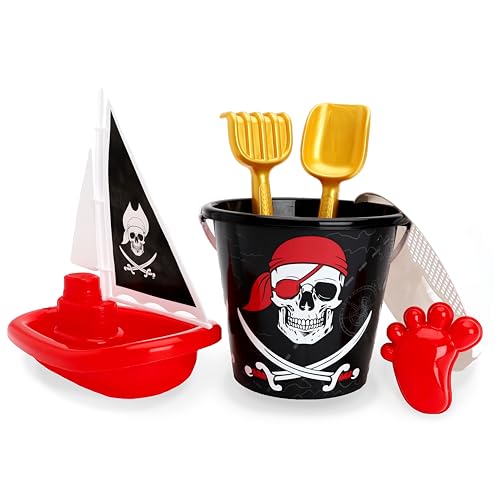 Toyland® Piratenthema 6-teiliges Eimer- und Schaufelset mit Piratenschiff – Sand- und Wasserspiele – Strandspielzeug von Toyland