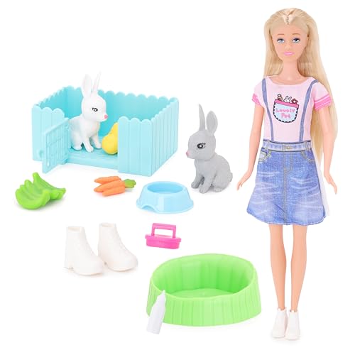 Toyland® Rabbit Run Puppenspielset – 1 Puppe, 2 Kaninchen und 10 Zubehörteile enthalten – Ostergeschenk – Mädchenspielzeug von Toyland