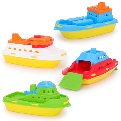 Toyland® 4er-Pack farbenfrohe Spielzeugboote – Fracht-, Kreuzfahrt-, Fischerei- und Containerschiffe – Schwimmendes Wasserspielzeug für Kinder – Pool- und Badespielzeug von Toyland