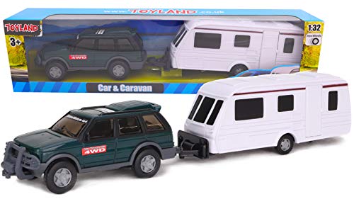 Toyland Car & Caravan Set aus zum Mitnehmen - Maßstab 1:32 (Grün) von Toyland