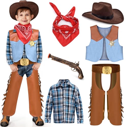 Toylink Cowboy-Kostüm für Kinder, Halloween, Leder, Western-Outfit mit Zubehör für Rollenspiel-Partys von Toylink